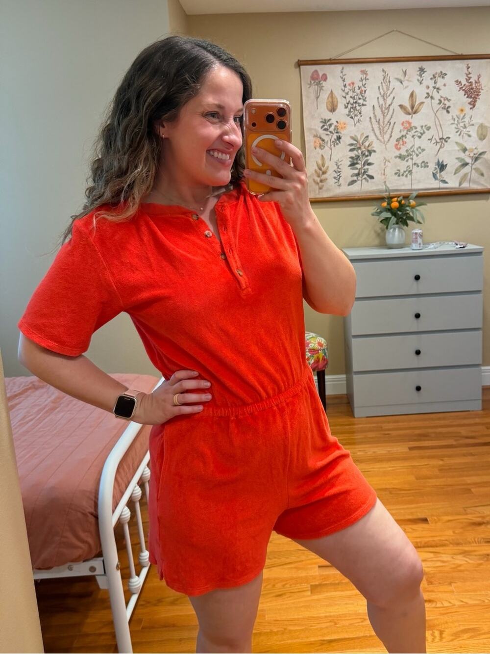 NWT Tuckernuck Xirena Bright Orange Red Terry Cloth Romper Medium
